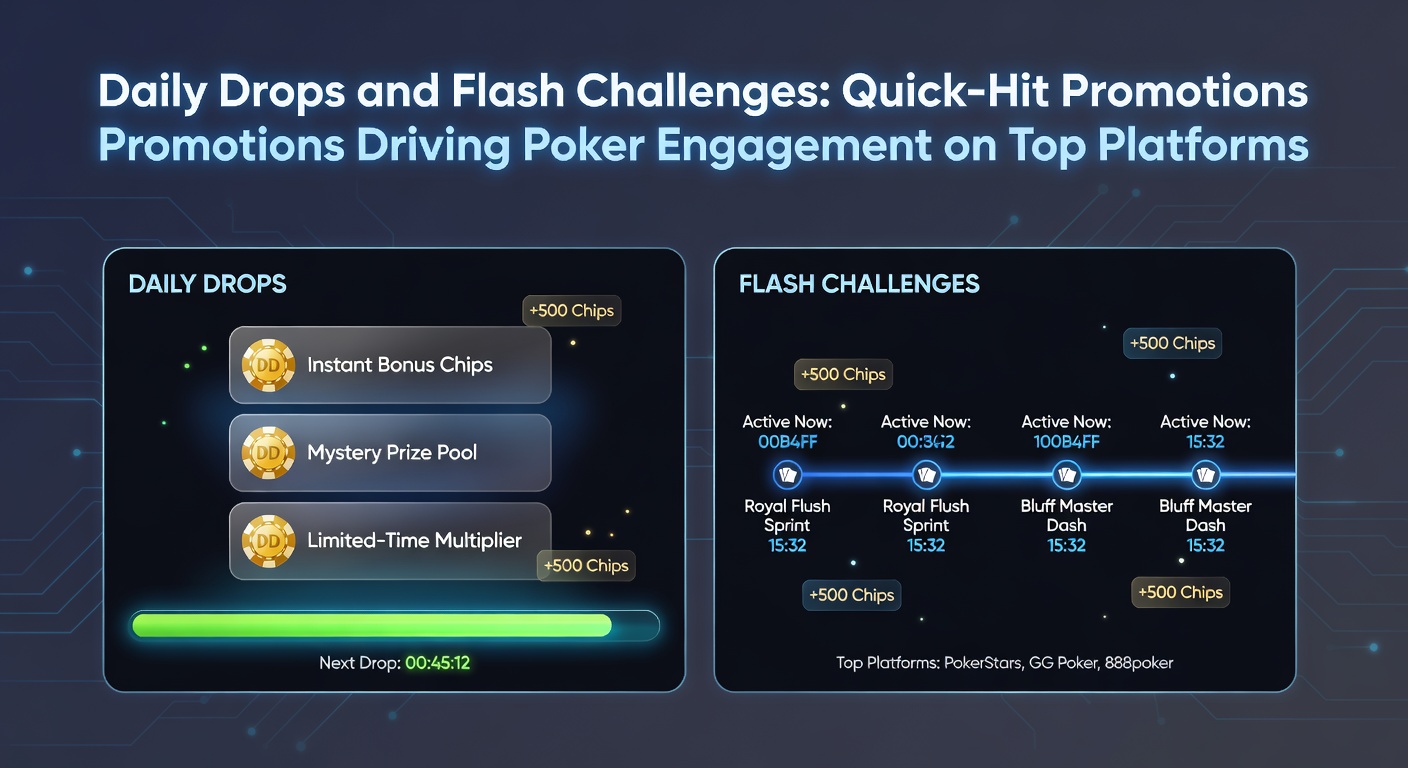 Flash-Challenge-Banner auf einer Poker-App, mit Timer und Preispool-Anzeige