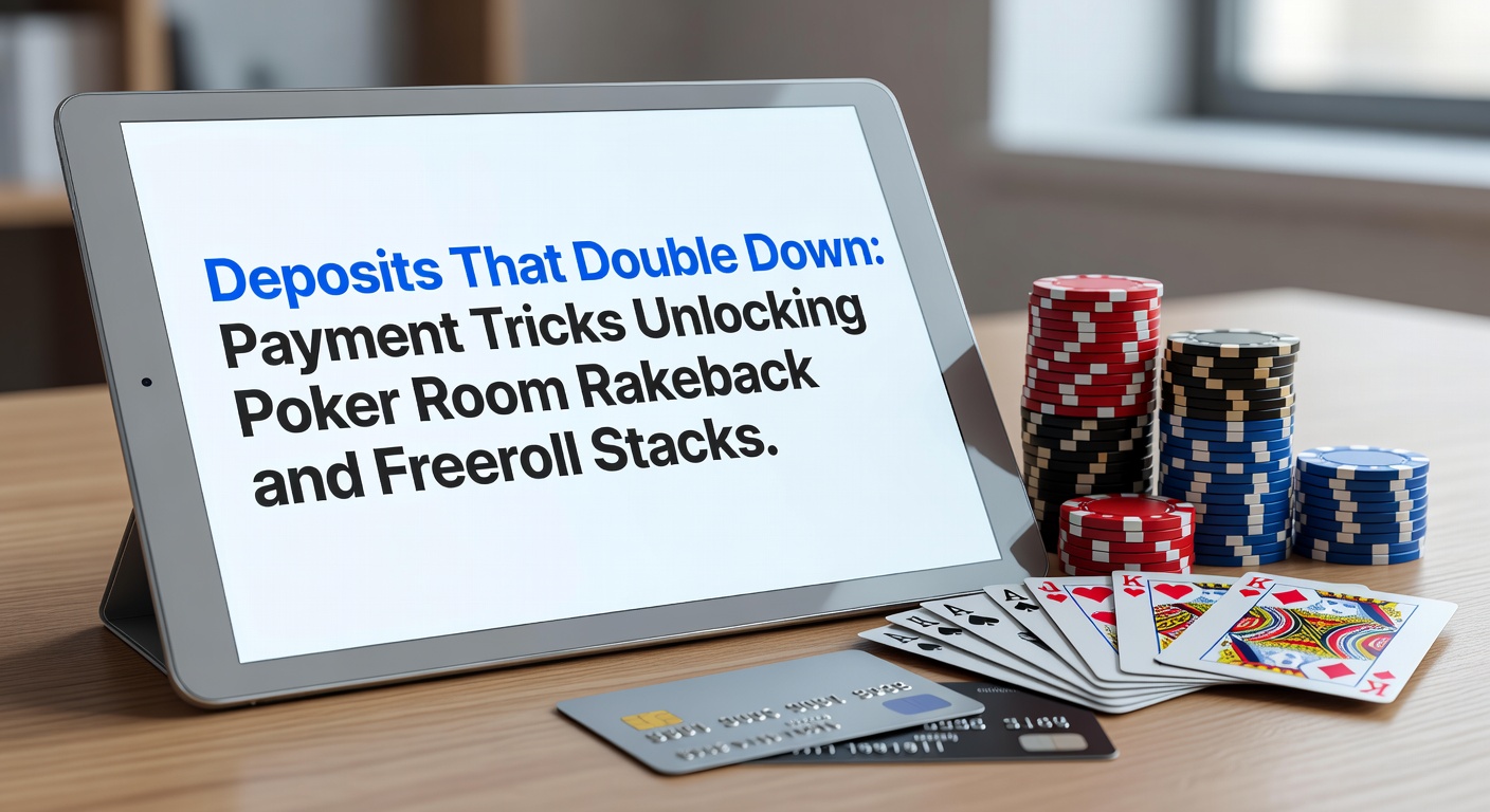 Grafik zeigt Pokerchips und Zahlungsmethoden-Icons, die Rakeback-Prozentsätze verdoppeln