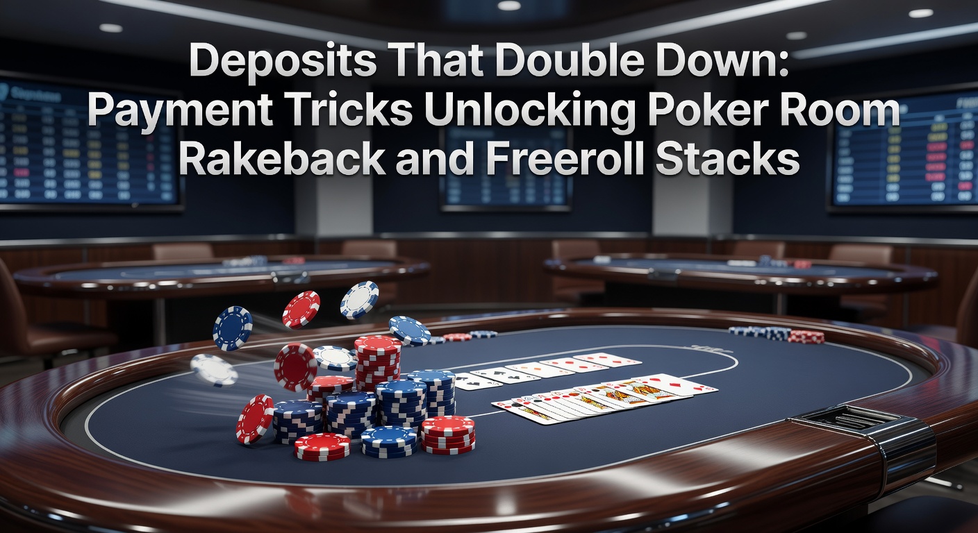 Visuelle Darstellung von Freeroll-Turnieren mit Stack-Wachstum durch Deposit-Tricks und Rakeback-Icons