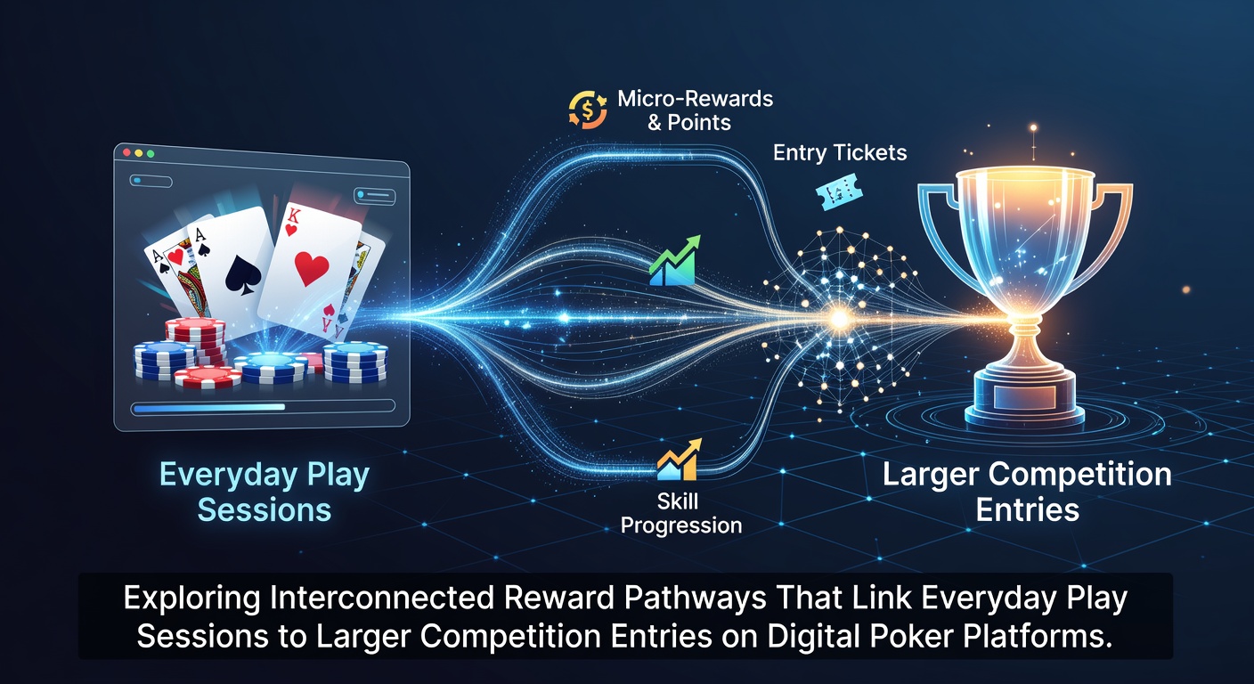 Darstellung vernetzter Belohnungspfade auf digitalen Poker-Plattformen mit Verknüpfungen von Cash-Games zu Turnieren