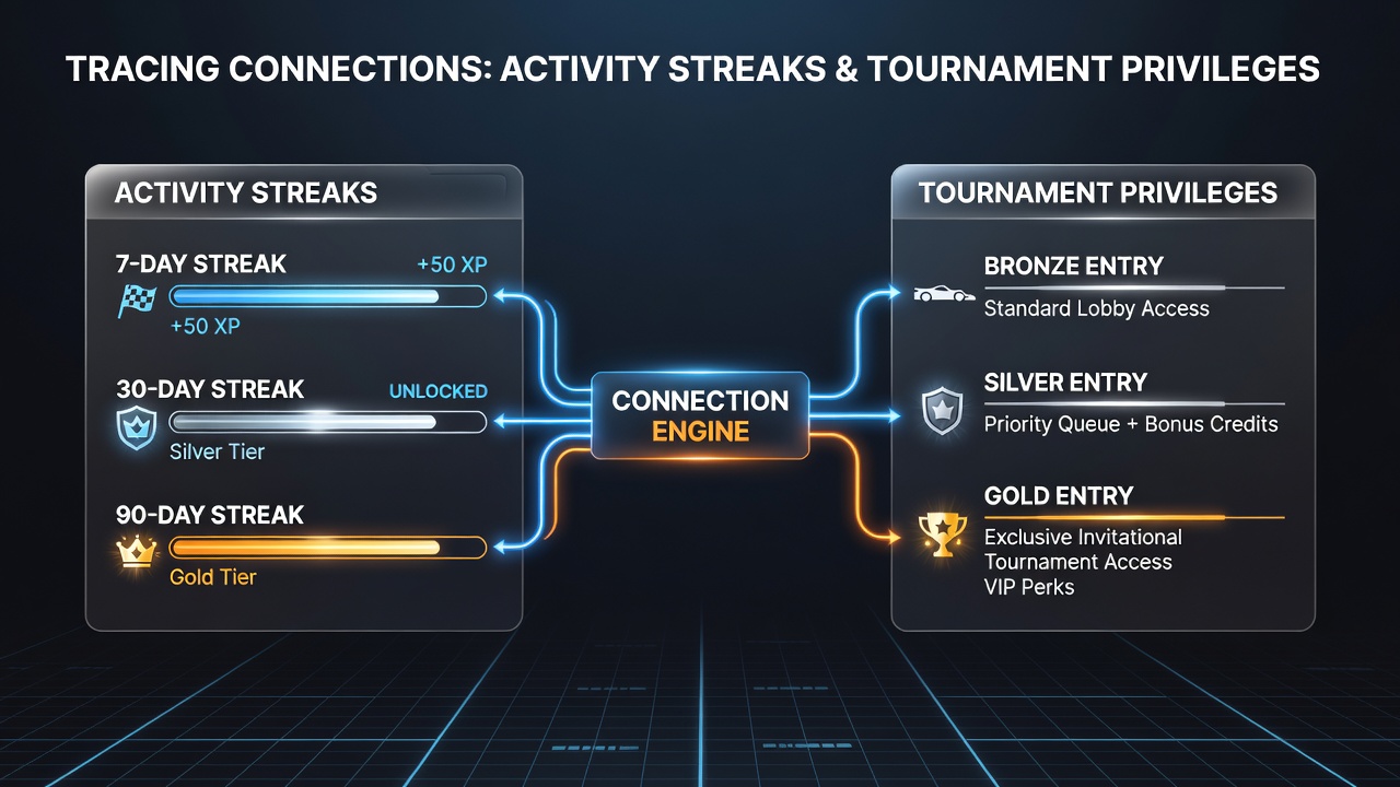 Darstellung von Loyalty-Programmen und Turnier-Eintrittsmöglichkeiten durch Streaks